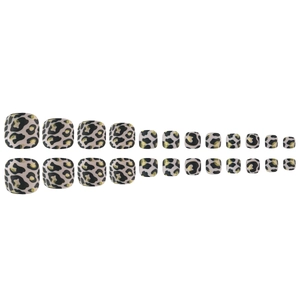 24-piece press-on toe nails set featuring leopard print and gold glitter accents
