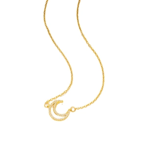 Elegant gold titanium moon necklace with sparkling crystals on a minimalist chain