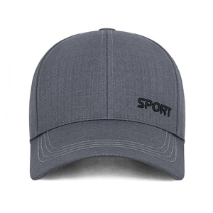 Dark gray breathable canvas baseball cap with black SPORT embroidery and long visor