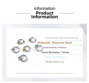 Detail view of titanium steel star earrings with 12mm inner diameter and 2g weight