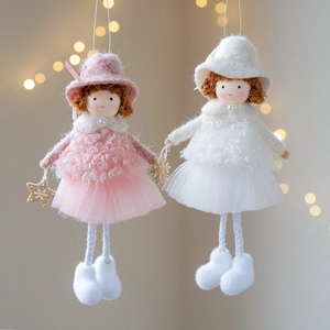 Adorable plush Christmas angel doll ornaments for tree decoration in pink and white colors