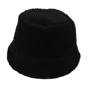Classic black plush bucket hat for women made of thick faux lamb wool for winter warmth