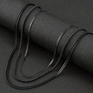 Black Stainless Steel Necklace Franco Chain Cuban Link Snake Wheat Hip Hop Layered Jewelry For Men And Women