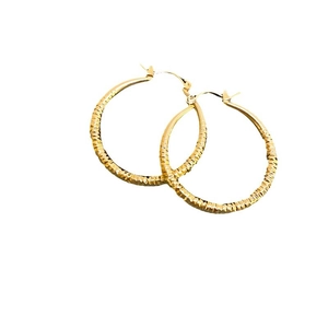 Classic gold textured hoop earrings with a geometric diamond pattern and pin closure