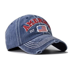 Baseballkappe Gewaschene Baumwolle Distressed Amerikanische Flagge Bestickt Vintage Unisex Pferdeschwanz Sonnenhut
