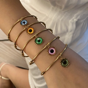 Evil Eye Open Cuff Bangle Stainless Steel Adjustable Colorful Enamel Charm Bracelet For Women Trendy Jewelry