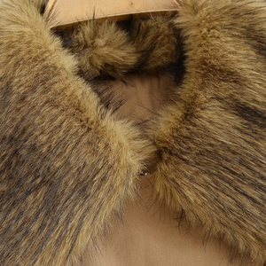 Women's brown jacket with large faux fur collar and warm thick fabric detail