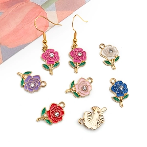 Colorful alloy rose flower pendants with rhinestones for DIY earring and jewelry making