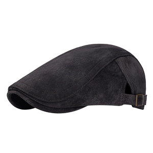 Classic British retro black newsboy cap for men with adjustable metal buckle side view
