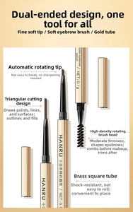 Dual-ended eyebrow pencil with ultra-fine triangular tip and high-density spiral brush
