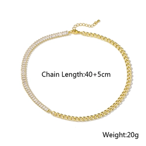 Detail of gold Cuban chain and rectangular zircon splicing necklace with 45cm length