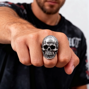 Anello Teschio Retro Acciaio Inossidabile Vintage Punk Gothic Stile Biker Colore Argento Invecchiato Gioielli Uomo