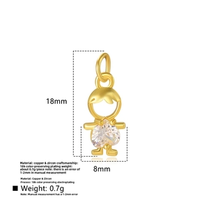 Detailed size chart of 18mm gold boy pendant with heart zircon for jewelry making