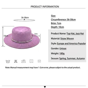 Unisex purple straw fedora hat with flat top for outdoor travel and sun protection