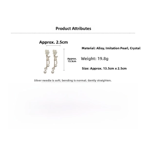 Detailed size specifications of elegant crystal flower tassel earrings with faux pearls