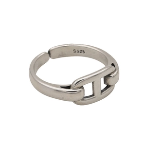 Minimalistischer S925 Sterlingsilber Doppelring mit H-Kettendesign und offener Form