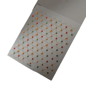5D gold bronzing fish scale nail stickers with 3D colorful beads and gold stars style Co-498