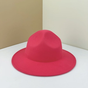 Deep pink wide brim wool felt fedora hat featuring a stylish British jazz style design