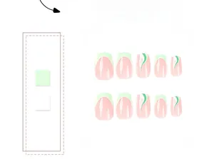 Detailed view of french green wave press-on nails set with minimalist striped design