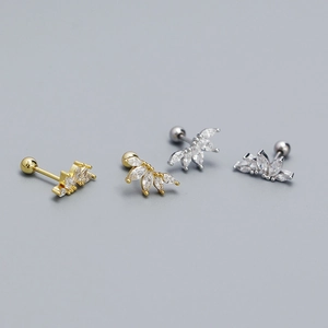 Elegant S925 sterling silver marquise zircon crown stud earrings in gold and silver set