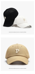 Close-up of premium cotton baseball cap featuring 3D embroidered P letter and metal buckle