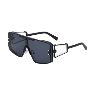 Steampunk oversized square black sunglasses for men and women with sleek modern design