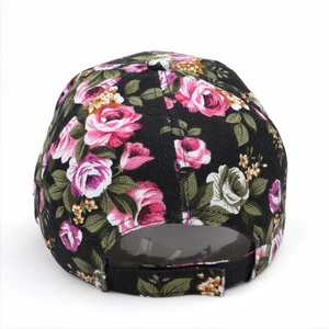 Women's floral baseball cap with pink roses and adjustable velcro strap back view