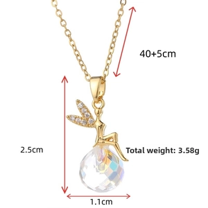 Detailed view of fairy pendant necklace with crystal ball and size measurements