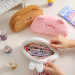Cute plush animal pencil cases in pig bear and rabbit shapes with high storage capacity