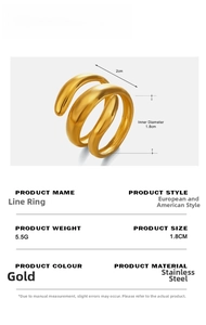 Detail showing 5.5g gold stainless steel spiral ring specs with 1.8cm diameter