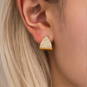 Triangle Geometric Earrings With Stainless Steel And Zircons Paved Hoop Luxury Trendy Accessory For Women