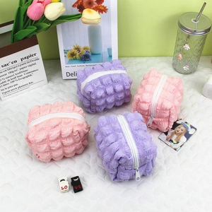 Popcorn Fabric Mini Coin Purse Bubble Texture Storage Bag For Lipstick Cosmetic Data Cable Cute Pouch For Women Girls