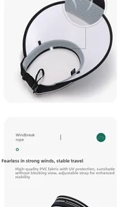 Dettaglio corda antivento regolabile e visiera in PVC su cappello parasole pieghevole