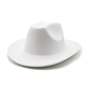 Classic white felt wide brim western cowboy hat with a stylish 8cm curled edge fedora