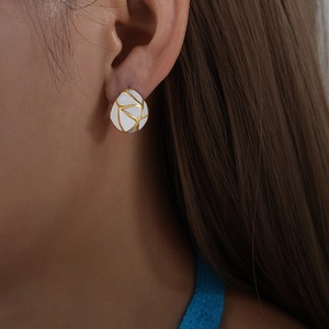 Geometric Earrings Titanium Steel Enamel Drip Oil Gold Grid Pattern Retro Vintage Palace Style For Women
