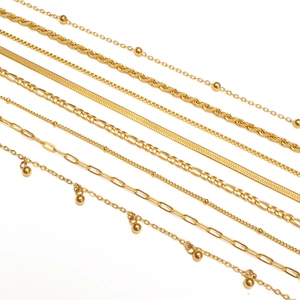 Selection of 18K gold plated stainless steel Figaro and snake chain bracelets for women