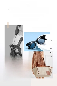 Detail shots of trendy black thick frame sunglasses with dark lenses for fashion