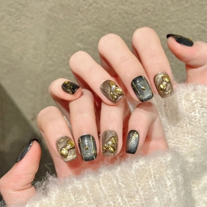 Handmade Press On Nails Black Brown Cat Eye Star Retro Luxury Faux Pearl Heart Decor Reusable False Nails For Women