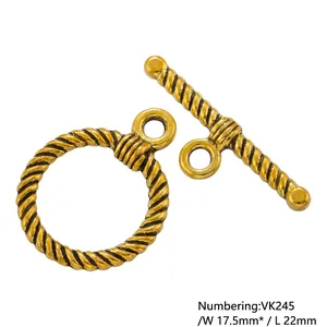 Gold-plated vintage twist texture heart OT toggle clasp for DIY bracelet necklace VK245