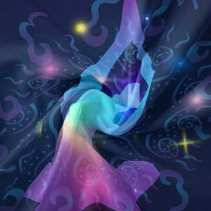 Detailed close-up of a cosmic tapestry with abstract galaxy patterns and soft folds