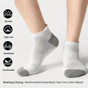 Close-up of breathable mesh fabric on white athletic ankle socks with gray reinforced heel