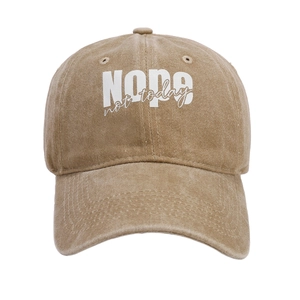 Retro washed cotton baseball cap in khaki brown with NOPE not today embroidery