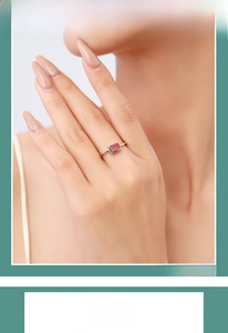 Close-up of S925 silver ring featuring a rectangular gradient pink purple gemstone