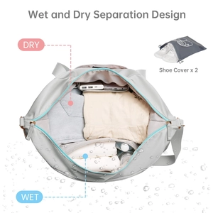 Detail of waterproof travel bag with wet and dry separation design and inner blue zipper