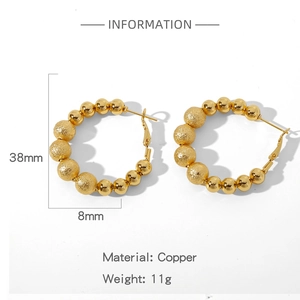 Détail de créoles perlées en cuivre de 38mm avec dimensions et spécifications