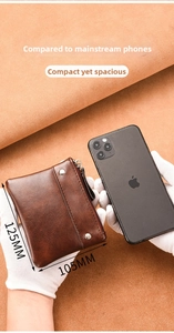 Brown leather coin purse size comparison with 125mm by 105mm dimensions
