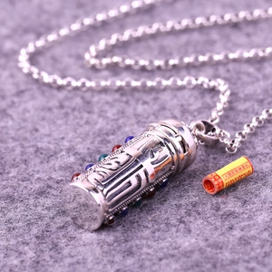 Silver Shurangama Mantra pendant necklace with colorful beads and scripture scroll