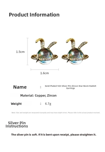Detailed view of resin rabbit star earrings with 1.5x1.6cm size and weight specs