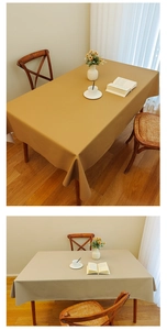 Detail view of cream and camel luxury faux leather waterproof and oil-proof tablecloths