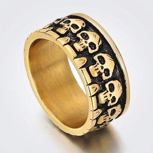 Skull Ring Stainless Steel Embossed Relief Wide Band Punk Gothic Rock Hip Hop Retro Jewelry Accessory For Men Dominating